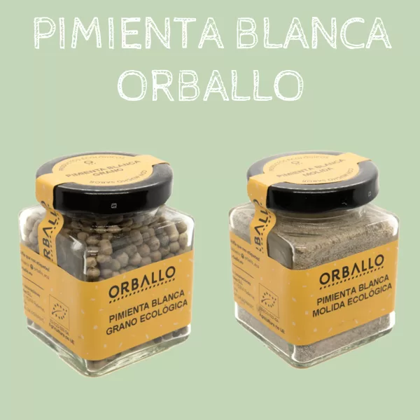 Pimienta blanca en grano y molida